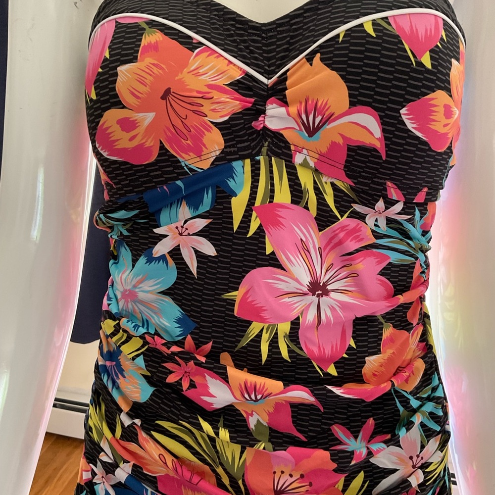 Bleu Rod Beattie Floral One Piece Swimsuit - Black, Pink, Orange, Yellow